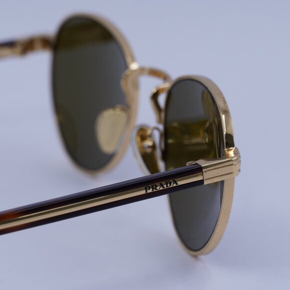 Prada PRB52S 5AK09Z Sunglasses Gold Round Frame, Dark Brown Lenses main image 9
